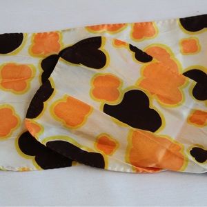 Vintage 60s orange brown yellow head scarf rectangle silk like material no tags